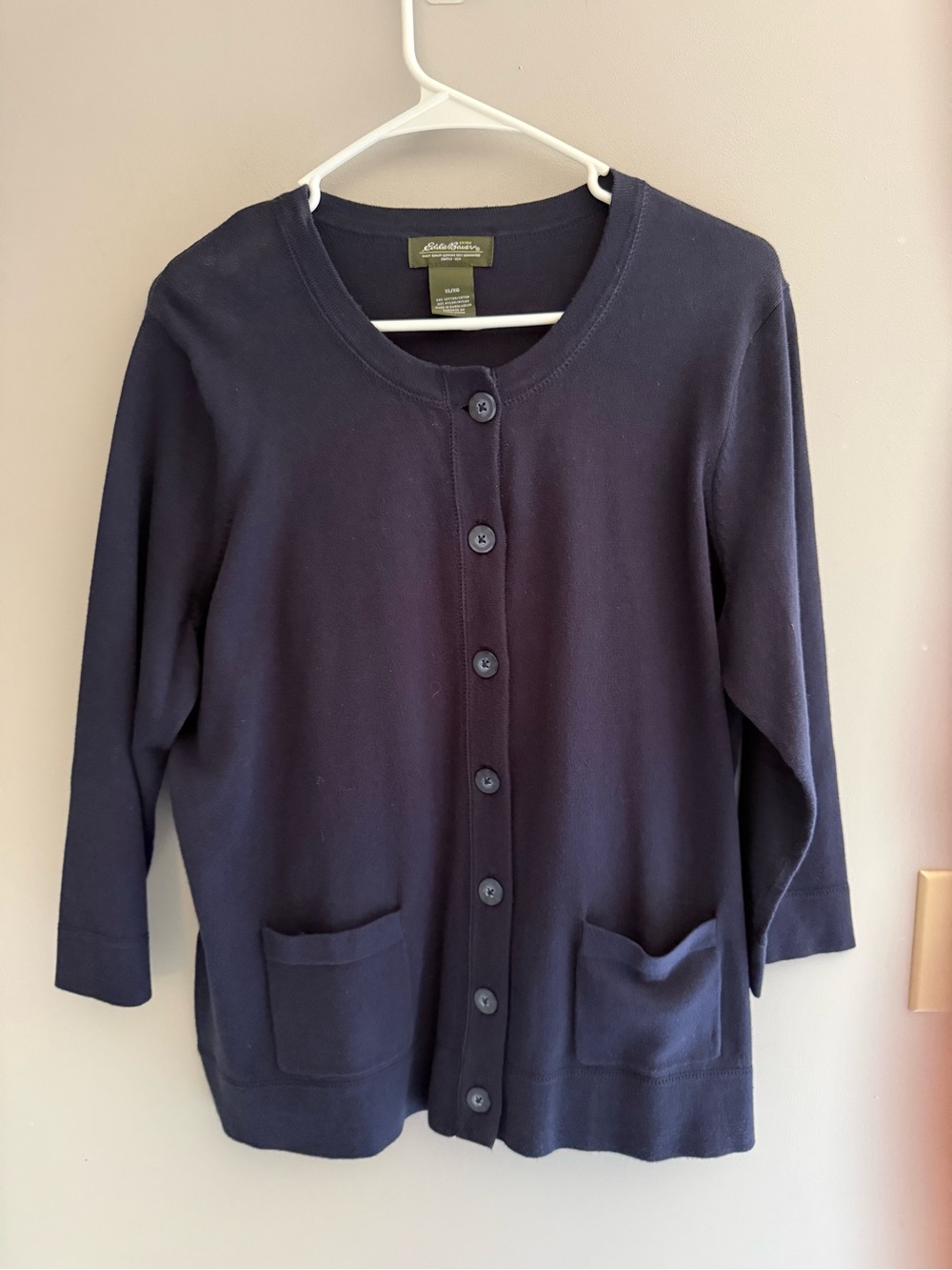 Eddie Bauer Women’s Navy Button Up Long Sleeve Cardigan SZ XL Pockets Cotton
